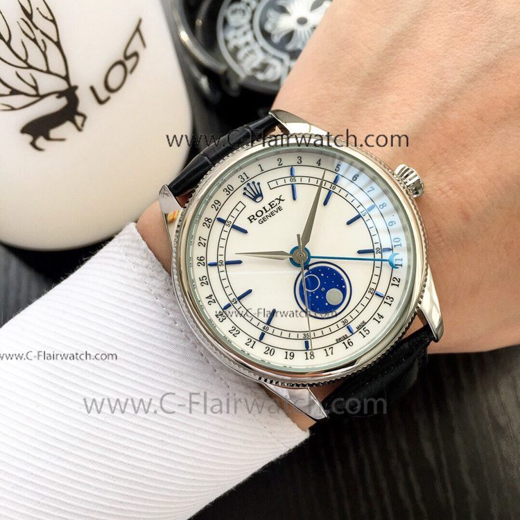 Rolex Cellini Moonphase Replica Watch 39mm White Dial